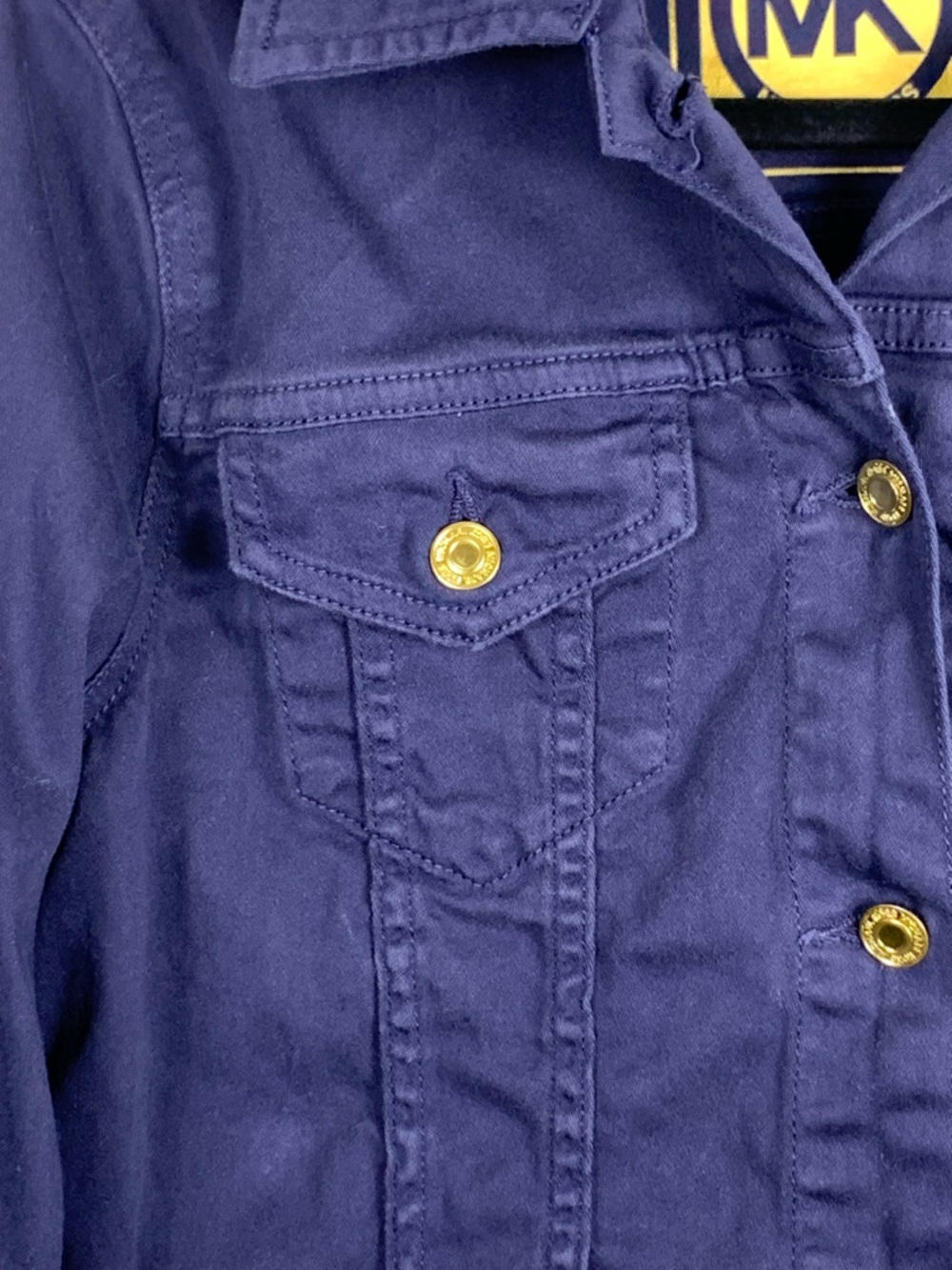Michael Kors Denim Jacket Womens M Blue Stretch Trucker Gold Buttons Cotton - Picture 8 of 16